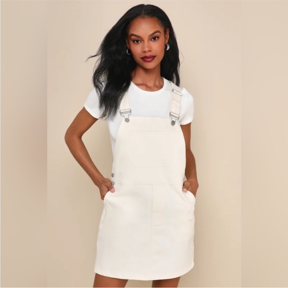 Lulu’s Cream Denim Overall Dress